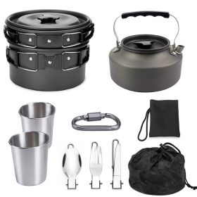 2-3 People Outdoor Teapot Set Pot Combination Camping Folding Pot Cookware Set (Color: Black)