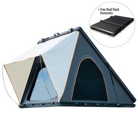 Trustmade Luxurious Triangle Aluminium Black Hard Shell Grey Rooftop Tent for Camping (Color: Black & Grey with Rack)