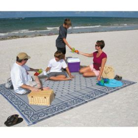 9x12 Reversible RV Outdoor Patio Mat, Camping Mat, Blue (Reversible with 2 designs) (Color: Blue)